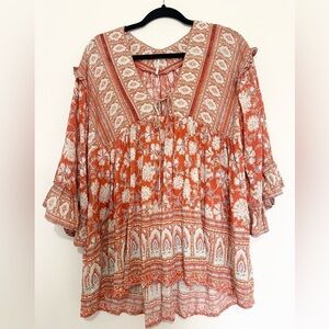 Free People Moonlight Dance Printed Tunic Top Size XS 100% Viscose boho indie
